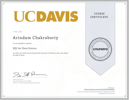 SQL For Data Science, provided by Coursera