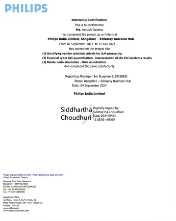 Philips Internship Certificate