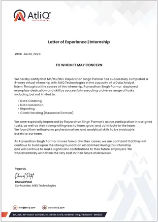 Data Analyst Internship Certificate