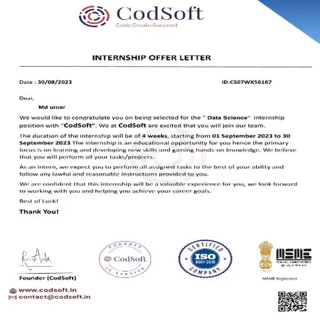 INTERNSHIP OFFER LETTER