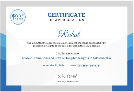 Resume Project Challenge - Appreciation Certificate