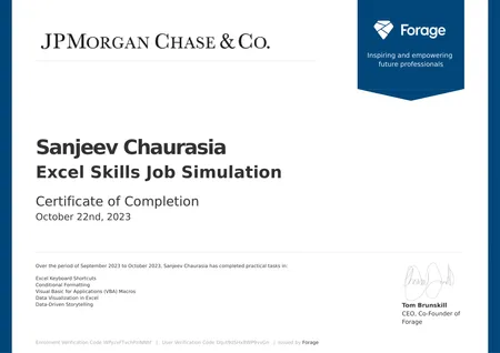 JPMorgan Chase & Co. Excel Skills Job Simulation on Forage