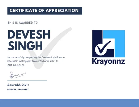 Krayonnz - Certificate of Appreciation