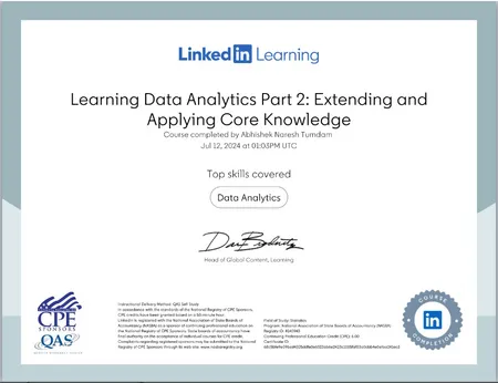 LinkedIn - Learning Data Analytics - Extending and applying core knowledge