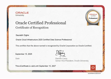 Oracle Cloud Infrastructure 2025 Certified Data Science Professional