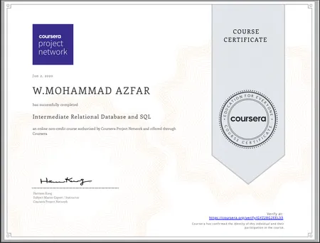 Intermediate Relational Database and SQL