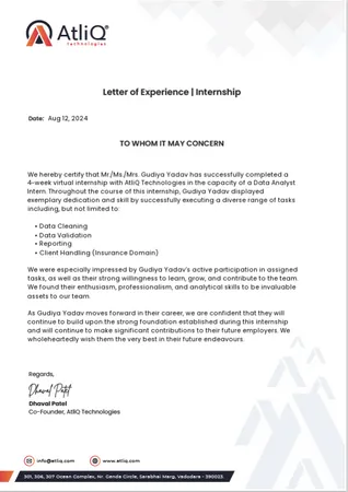 Internship Completion Certificate