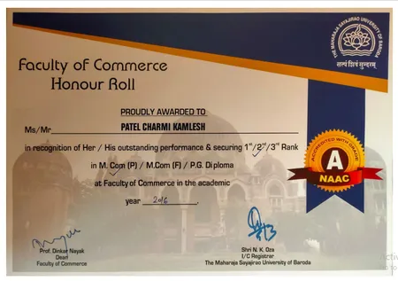 Second rank in first year of Maters of Commerce in Business Economics