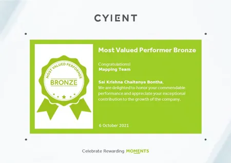 Most Valuable Performer of the month - September -  October 2021