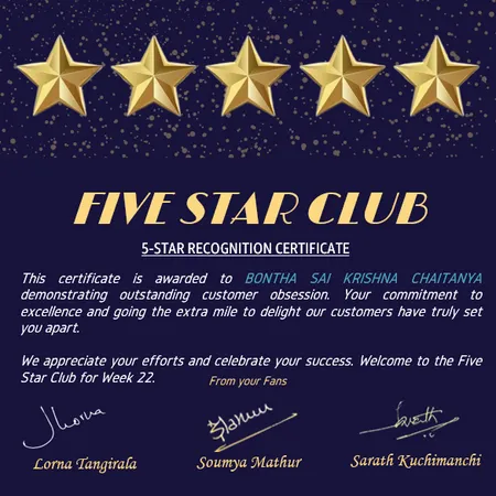 Amazon 5-STAR RECOGNITION CERTIFICATE