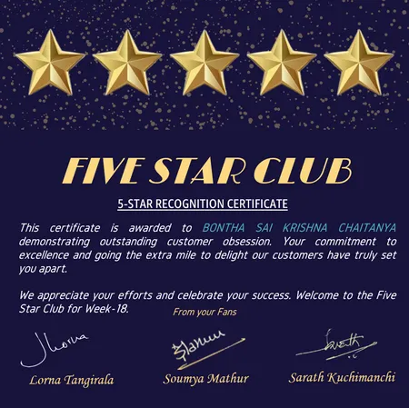 Amazon 5-STAR RECOGNITION CERTIFICATE