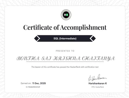 HackerRank  SQL (Intermediate) Certificate