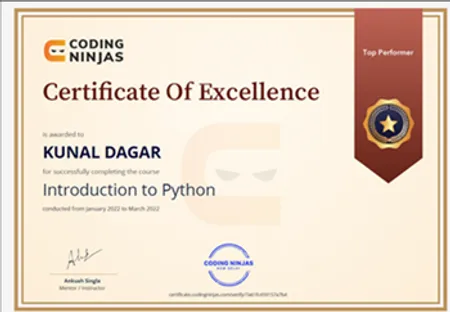 Python : Certificate of Excellance