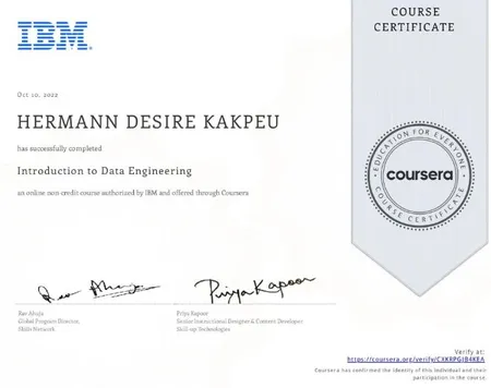 IBM : Introduction to Data Engineering