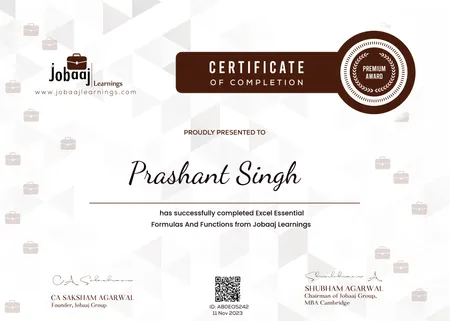 JobaajLearnings Certified Excel learner