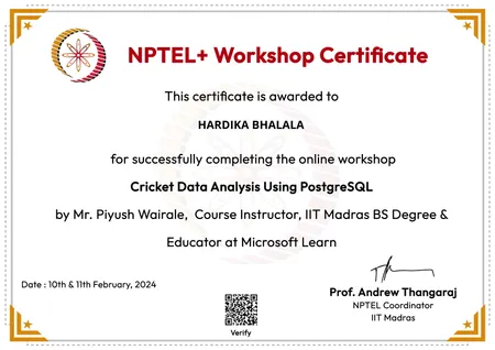 Workshop on Cricket Data Analysis using PostgreSQL, NPTEL