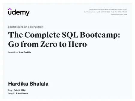 The Complete SQL Bootcamp: Go from Zero to Hero, Udemy
