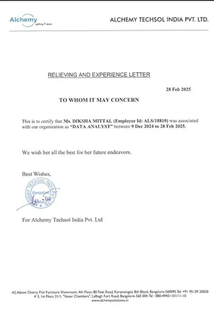 Alchemy Techsol Experience Letter