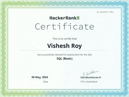 HackerRank SQL(Basic) Certificate