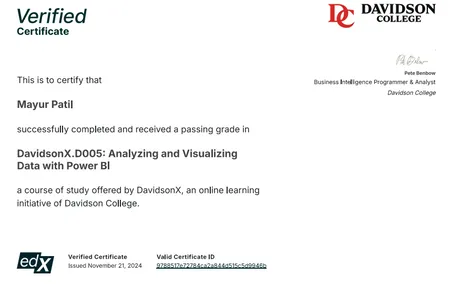 Davidson College Certified Power BI