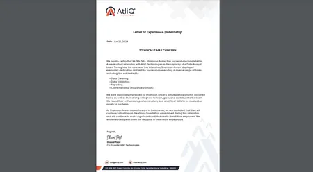 Letter of Experience I Internship