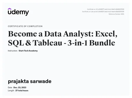 Become a Data Analyst : Excel, SQL & Tableau - 3-in-1 Bundle