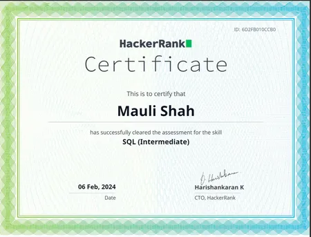 Hacker Rank Certified SQL Intermediate