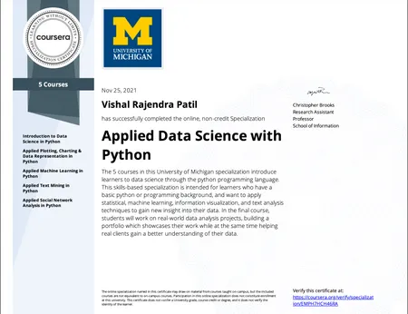 Applied Data Science With Python , University Of Michigan