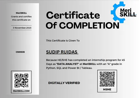 MeriSKILL - Certificate of Internship Completion