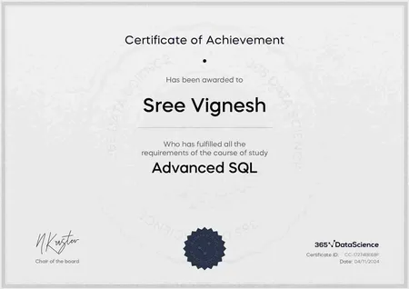 Portfolio - SREE VIGNESH S | Codebasics