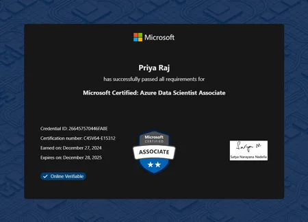 Microsoft Certified: Azure Data Scientist Associate