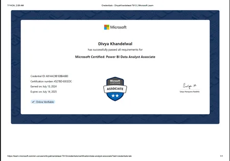 Microsoft certified: Power BI Data Analyst Associate