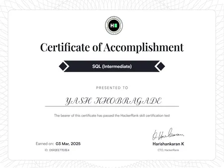 HackerRank - SQL Intermediate Certificate