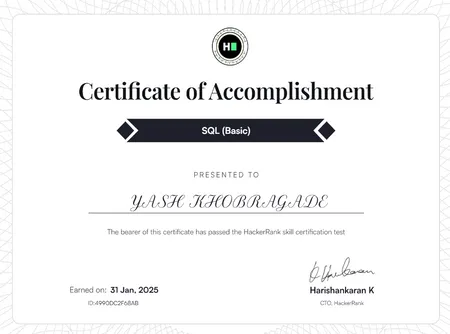 HackerRank - SQL Basic Certificate
