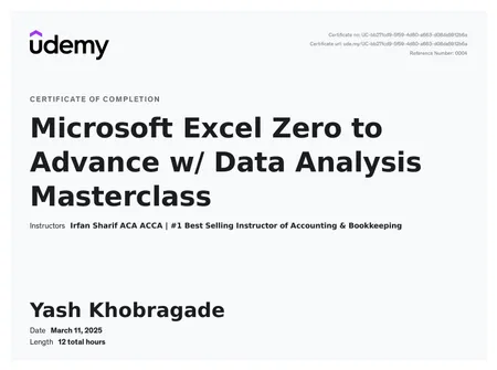Microsoft Excel Zero to Advance w/ Data Analysis Masterclass