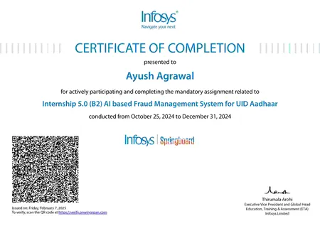 Intern Certificate @ Infosys-Springboard