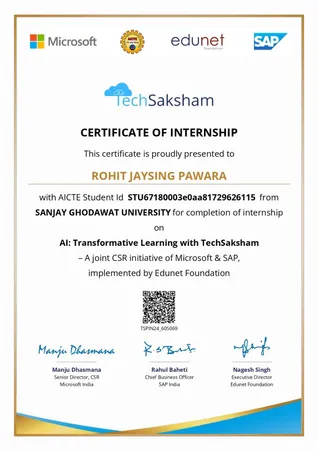 AI: Transformative Learning with TechSaksham– A joint CSR initiative of Microsoft & SAP,  implemented by Edunet Foundation