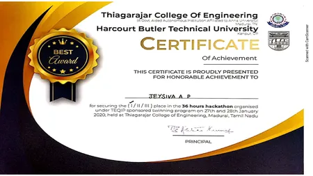 Secured 1st position in TCE-HBTU 36 hours Hackathon