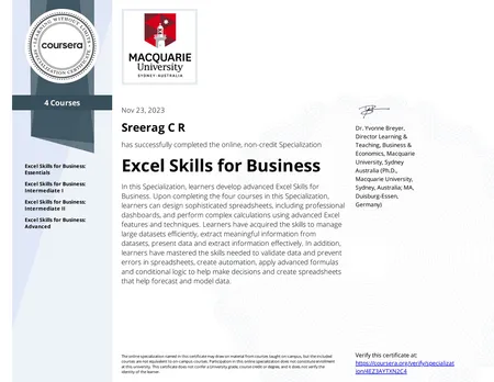 Excel For Business- Coursera