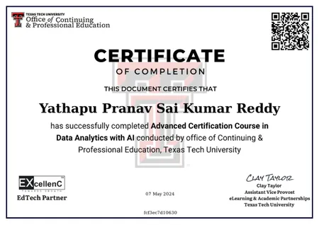 Portfolio - Pranav Sai Kumar Reddy Yathapu | Codebasics