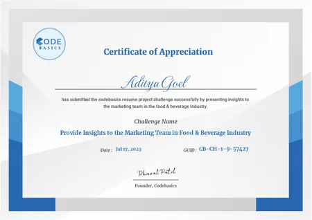 Project Appreciation Certificate