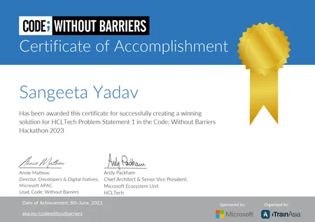 Microsoft Code Without Barrier Hackathon Winner 2023