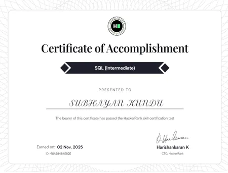 SQL (Intermediate) Certificate