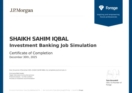 JP Morgan Investment Banking Job Simulation