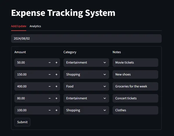 Expense Tracking System