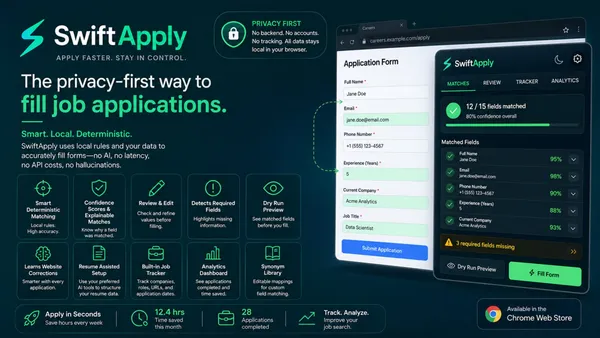 SwiftApply: A privacy-first, ultra-fast Chrome extension designed to make filling job applications effortless.