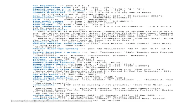 Data Collection and Preprocessing of Camera Products on Amazon
