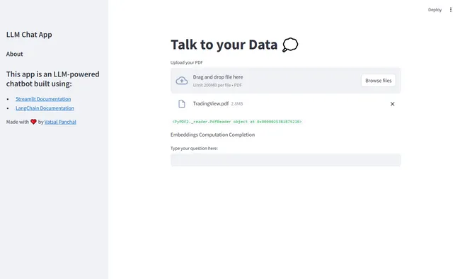 Talk to your Data - An Open-source LLM-based PDF Chat streamlit application
