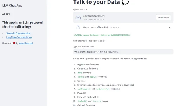 Talk to your Data - An Open-source LLM-based PDF Chat streamlit application