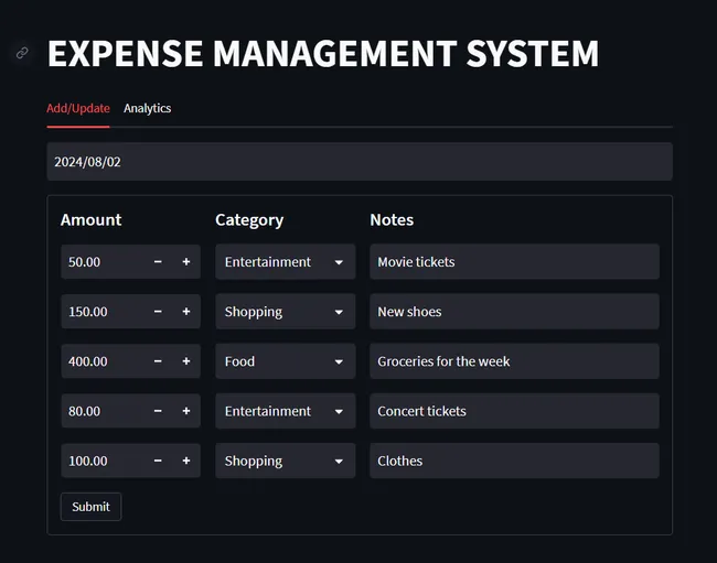 Expense Tracking System